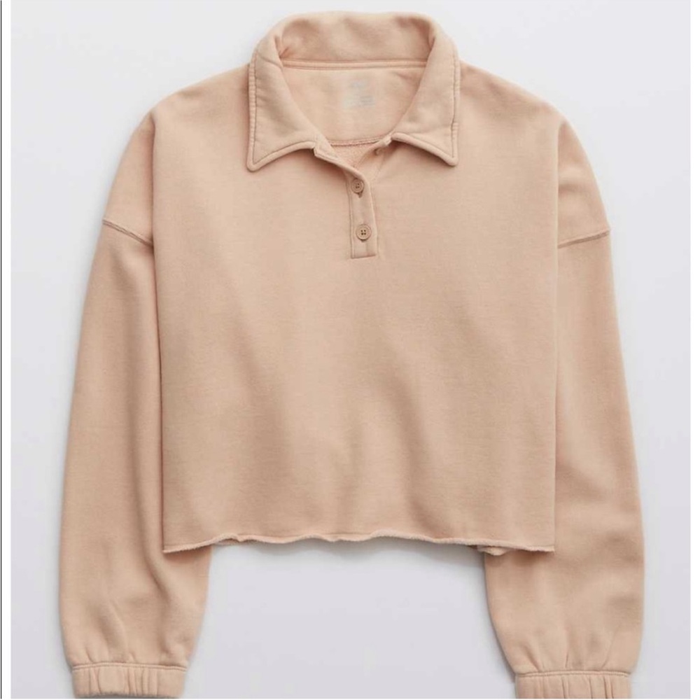 Aerie Cropped Polo Sweatshirt, Fleece-of-Mind - Size XS